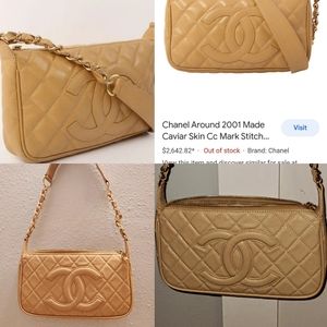 Chanel Around 2001 Made Caviar Skin Cc Mark Stitch Shoulder Bag Beige